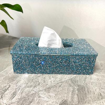 China Creative Crystal Tissue Box Holder Tissue Box Turquoise Blue Nordic Durable Colorful Desktop Cover Crystal Glass Paper Organizer Luxury for sale