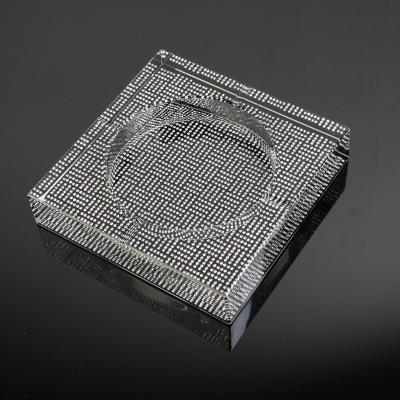 China Custom Square Crystal Glass Ashtray With Rhinestone Cigar Ashtray 200MM/180MM/150MM Wholesale Colorful Durable Ashtray for sale