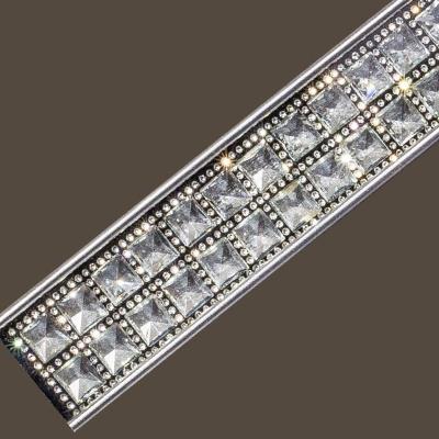 China Durable Colorful Double Row White Square Glass Diamond Tile Trim For Bathroom Or Kitchen Decoration Tile High Quality Trim With Diamond for sale