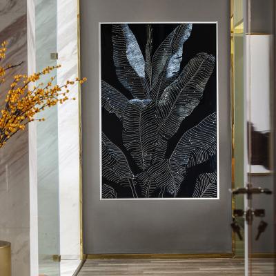 China Decorative Painter Modern Simple Crystal Mural Corridor Banana Leaves Custom Waterproof Living Room Porch Pendant Diamond Single Picture for sale