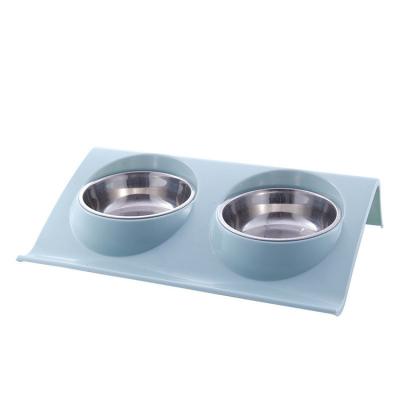 China Viable Factory Wholesale Dual Use Stainless Steel Bowl Pet Bowl Splash Proof Plastic Dog Bowl Double for sale