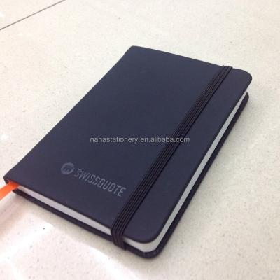 China PU Printed Custom Black Leather Notebook With Elastic Band for sale