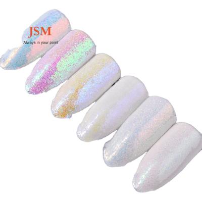 China 6pcs/set White Holo Aurora Effect Salon Nail Mermaid Powder Sequins Nail Art Glitter Small Flakes DIY Nail Decorations for sale