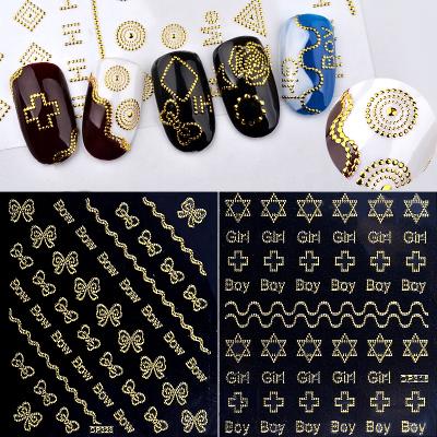 China UV Gel Nail Art Decorations Salon 1 Pcs Gold 3d Metal Nail Stickers Bow Cross Flowers Designs Rivet Adhesive Nail Decals for sale