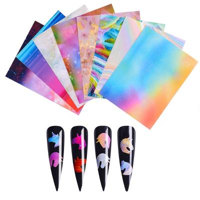 China Aurora Design New Shiny Laser Nail Foil Sticker Salon Flame Nail Sticker Art Decoration Hot Selling Products for sale