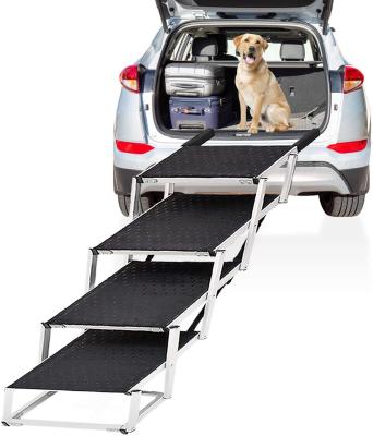 China Travel Premium Dog Pet Stairs Large Outdoor Portable Collapsible Aluminum Steel Folding Ramp For Trucks Cars And SUVs for sale