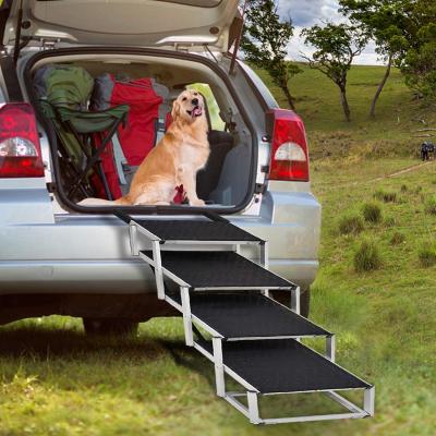 China Travel 4 Step Lightweight Outdoor Portable Folding Folding Ramp Dog Pet Stairs Aluminum Steel Ramp for Trucks Cars and SUV for sale