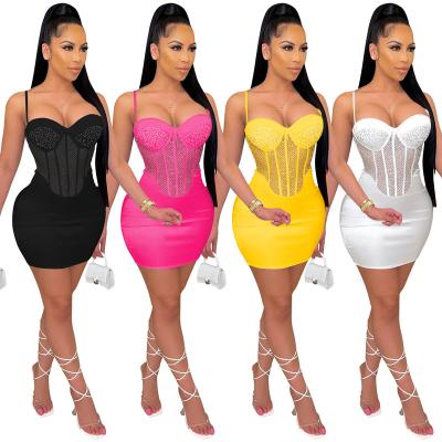 China New Breathable Candy Color Sexy Spaghetti Strap Rhinestones Hip Wrapped Party Club Dresses Women Bodycon Plus Size Prom Dresses for sale