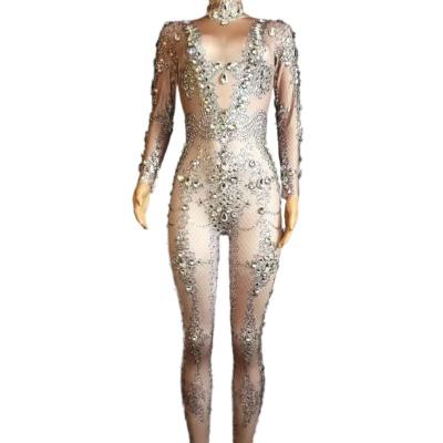 China Sets Luxury Crystal Diamond Club Prom Playsuit Women Singer Stage Lady Jumpsuit Plus Size Sexy Party Costume Pole Dance Wear for sale