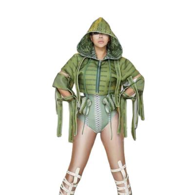 China Sets Fashion Jumpsuits Hip Hop DJ Hooded Jacket Stage Costume Outfit Sets Women Sexy Dancer Club Singer Performance Wear for sale