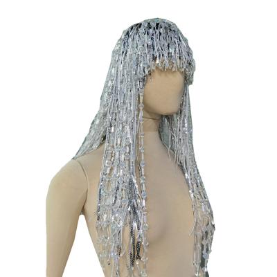 China Crystal Tassel Wigs Women Party Sequin Club Party Accessories Sexy Birthday Stage Dancer Sparkly Rhinestone Bangs Headwear for sale