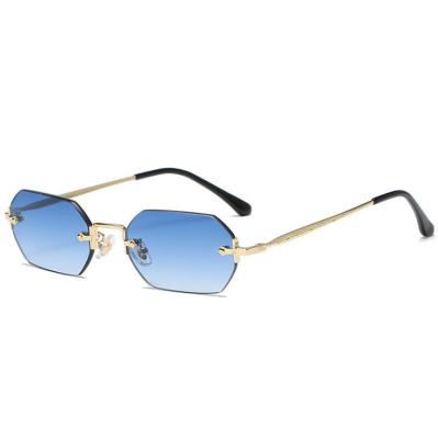 China Fashion sunglasses 2021 fashion color lens rimless sunglasses new fashion polygonal metal for sale