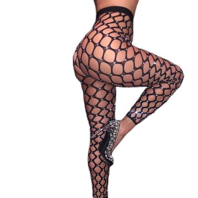 China New Breathable Arrive Luxury Women Shape Sexy Mature Fishnet Diamond Bling Black Thigh High Plus Size Net Lingerie Stockings for sale