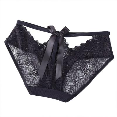 China Anti-Bacterial Hot Selling Woman Sexy Panties Hollow Lace Low Waist Bow Panties Briefs Seamless See Through Underwear for sale