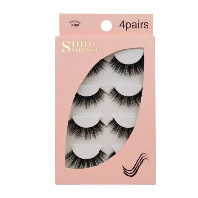 China Wholesale Natural Soft Eyelash 4 Pair False Highlights Cruelty Fashionable Natural Mink Eyelashes Stimulated Free Vegan for sale