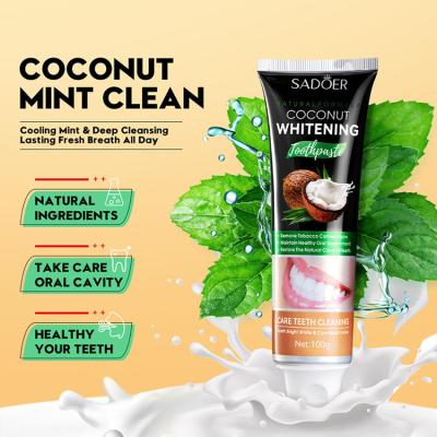 China Teeth Care Product SADOER Wholesale Deep Cleaning Whitening Coconut Whitening Toothpaste for sale