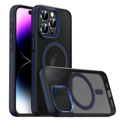 China Shockproof NON-Slip Bar Skin Feel Wireless Charging Mobile Phone Cover For iPhone 14 pro max luxury Magnetic Phone Case for sale