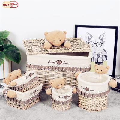 China Viable Wholesale Rectangular Wicker Kids Woven Storage Toy Basket With Lids for sale