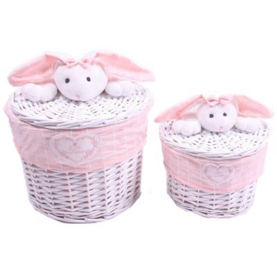 China Viable Small Lidded Round Housewares Wicker Storage Baskets With Animal Toy Handle Set Of 2 for sale