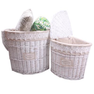 China Sustainable Hand & Willow Fan Large Products Woven Rattan Wicker Laundry Hamper With Cloth Lid Set Of 2 for sale