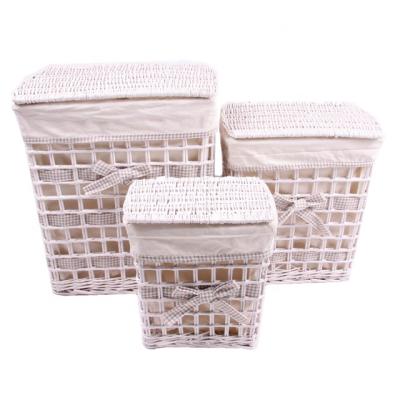 China Sustainable Hand - Woven Eco-Friendly Large Rectangle Rattan Willow Products Core Wicker Laundry Basket With Lid Set Of 3 for sale