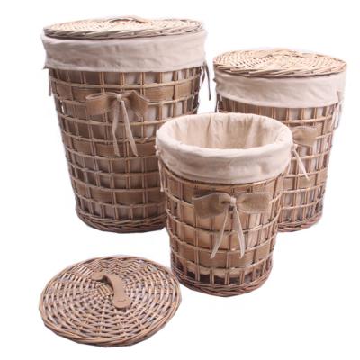 China Sustainable Hand - Woven Around Large Eco-Friendly Rattan Willow Products Core Wicker Laundry Basket With Lid Set Of 3 for sale