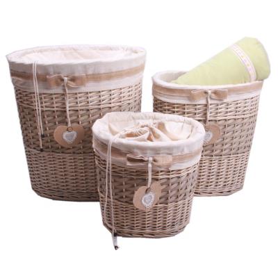 China Sustainable Hand - Willow Eco-Friendly Products Large Woven Rattan Wicker Laundry Hamper With Cloth Lid Set Of 3 for sale