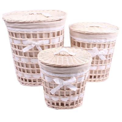 China Sustainable Hand - Woven Rattan Willow Oval Eco-Friendly Products Large Basket Wicker Laundry Basket With Lid Set Of 3 for sale