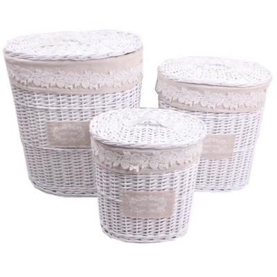 China Sustainable Hand - Large Oval Eco-Friendly Willow Rattan Products Baby Clothes Woven Wicker Laundry Hamper With Handles Set Of 3 for sale