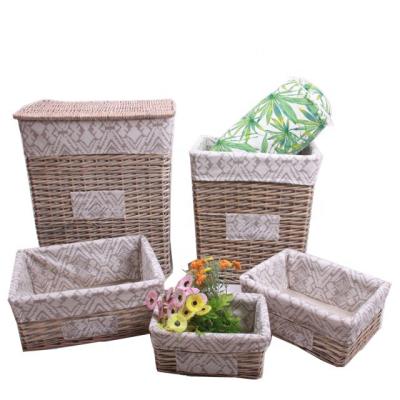 China Wholesale Cheaper Eco-friendly Rectangle Wicker Laundry Hamper Set Of 5 With Lid For Home for sale