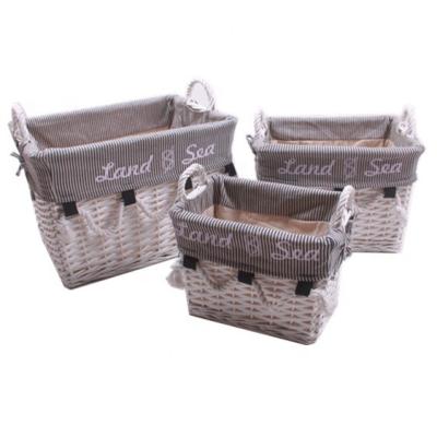 China Sustainable Medium Size Rectangle Wicker Storage Basket With Handle Set Of 3 for sale