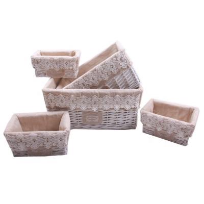 China Rectangle Viable Gift Storage Wicker Basket Striping Sundries Breadfruit Wholesale Set Of 5 for sale