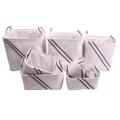 China Large Rectangle Cotton Sustainable Custom Canvas Fabric Foldable Storage Basket With Handles Set Of 7 for sale