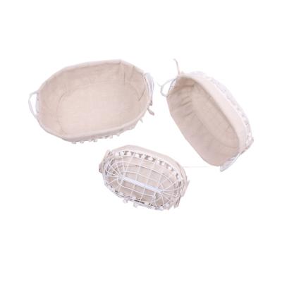 China Viable Cheap Power Coated Small Oval Bread Wire Baskets Fruit Basket Wholesale Cloth Liner Set Of 3 for sale