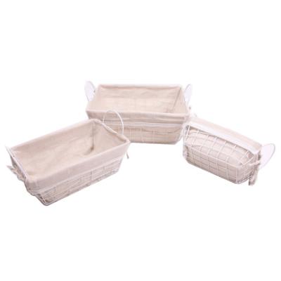 China Wholesale Cheap Power Viable Coated Rectangle Bread Metal Racks Small Fruit Basket With Cloth Liner Set Of 3 for sale