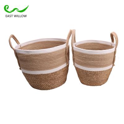 China Gray Laundry Multifunction Natural Straw Promotional Viable Storage Woven Basket for sale