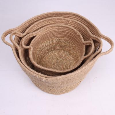 China Viable Hot Rope Straw Laundry Basket cesta de palha de cotton sale for sale