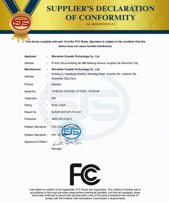 FCC - Shenzhen Ouyeda Technology Co., Ltd.