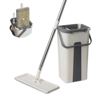 China Home Cleaning Mop And Bucket Set Compression Wet And Dry Flat Bucket Viable For Floor Cleaning for sale