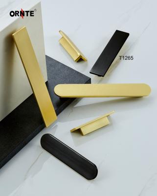 China ORNTE Gold Modern Black Hardware Long Aluminum Cabinet Pulls Drawer Knobs Cupboard Hidden Kitchen Handles for sale