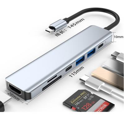 China Aluminum Alloy + ABS 7 in 1 USB Type C Hub Adapter with 4K HD-MI USB3.0 SD TF Card Reader PD for MacBook USB-C Dock for sale