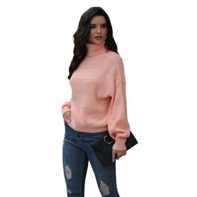 China 2021 Hot Selling Softly Knitted Blouse Top Loose Ladies Pullover High Neck Up-to-date Crop Blouse Ladies for sale