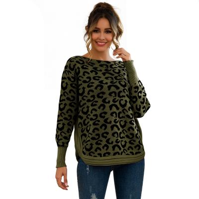 China Softly 2021 loose protective women spring fashion big edge casual bow knit leopard print sweater tops for sale