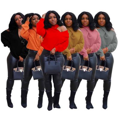 China New Product Autumn Anti-pilling Solid Color Top Off-shoulder Sweater Women Fashion Women Plus Size Women's Clothing Knitted Sweater for sale