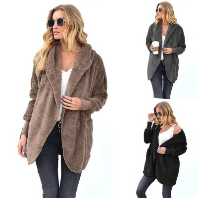 China 2020 Hot Selling Anti-wrinkle Plush Coat Plush Wide Lapel Hooded Women Coat for sale