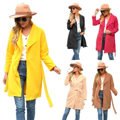 China Autumn Breathable Wholesale Lapel Drop Factory Luxury Women Coat Long Belt Coat Woolen Women for sale