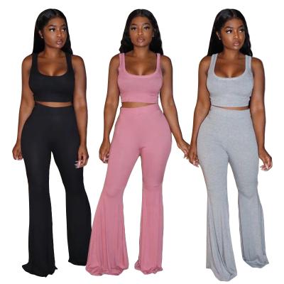 China Wholesale QUICK DRY 2021 hot style casual home flared sleeveless waistless suit women high elastic pants suit for sale