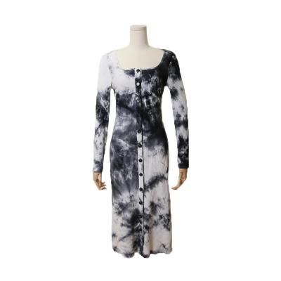 China Original Design Women's Factory Dress Custom Printing Girls Anti-Static Tie Dyed Body Scam Long Sleeve Dress For Fall for sale