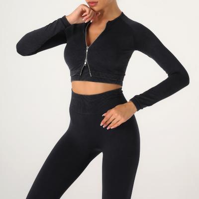 China Women's Running Track Jacket Fitness Compression Shirts Full Zipper Breathable Yoga Workout With Thumb Holes Short for sale