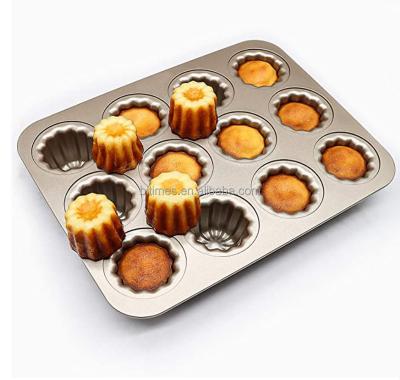 China Sustainable Carbon Steel 12-Cavity Cannele Cake Roll Non-Stick Coated Baking Mold For French Dessert for sale